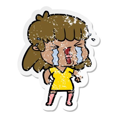 bir çizgi film kadının gözyaşları içinde sıkıntılı etiket