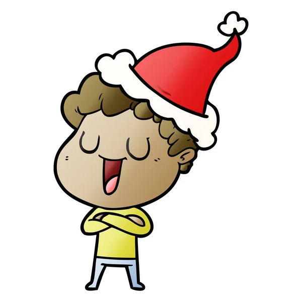 Laughing gradient cartoon of a man wearing santa hat — Stock Vector