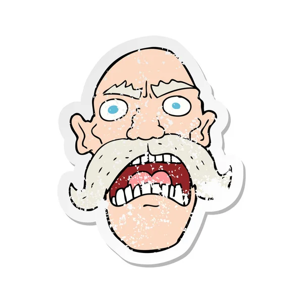 Retro noodlijdende sticker van een cartoon boze oude man — Stockvector