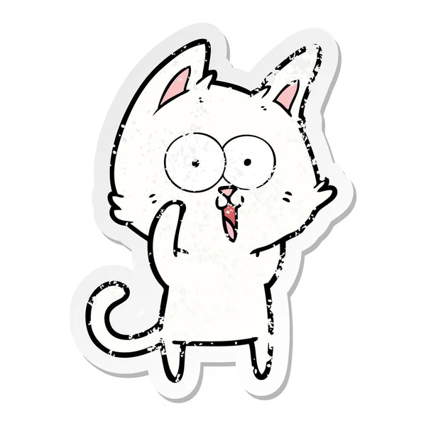 Distressed sticker of a funny cartoon cat — Stock Vector