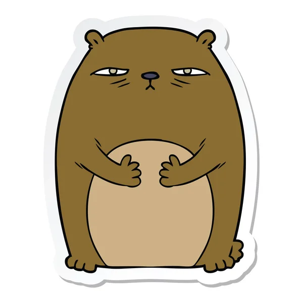 Sticker Cartoon Tired Annoyed Bear — Stock Vector