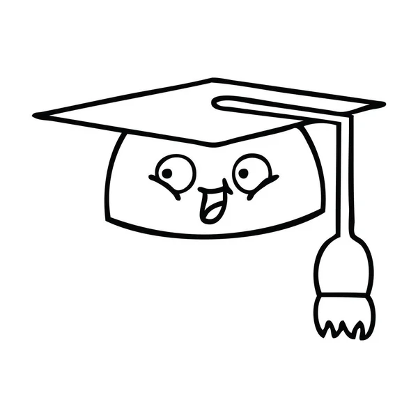 Linha desenho desenho desenho chapéu de graduação dos desenhos animados — Vetor de Stock