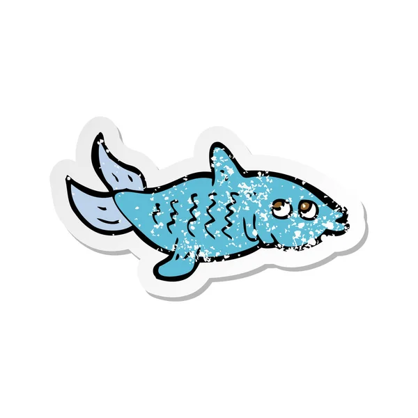 Etiqueta angustiada retro de um peixe de desenho animado —  Vetores de Stock