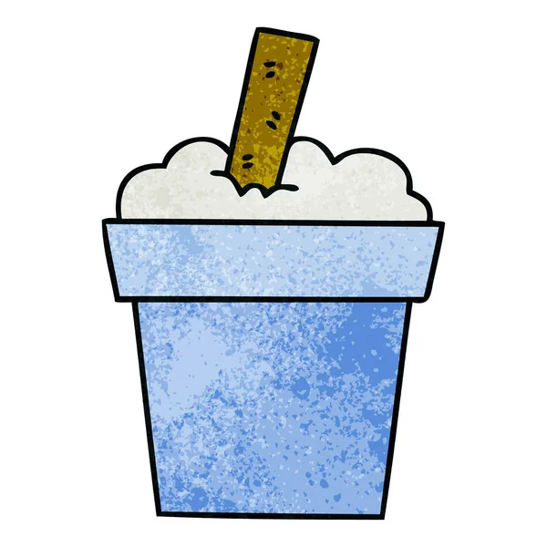 Hand Drawn Quirky Cartoon Ice Cream Pot — Stock Vector