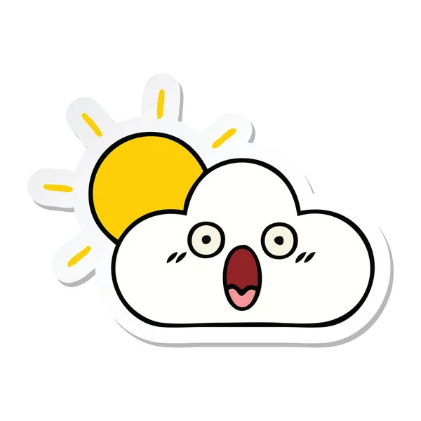 Pegatina de un lindo sol de dibujos animados y nube — Vector de stock