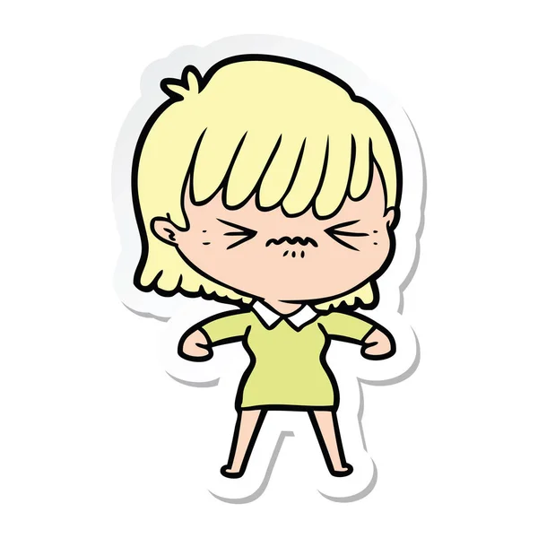 Sticker van een geïrriteerd cartoon meisje — Stockvector
