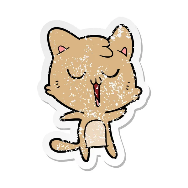 Calcomanía angustiada de un gato de dibujos animados cantando — Vector de stock