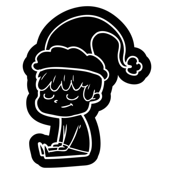산타 모자를 쓰고 행복 한 소년의 만화 아이콘 — 스톡 벡터