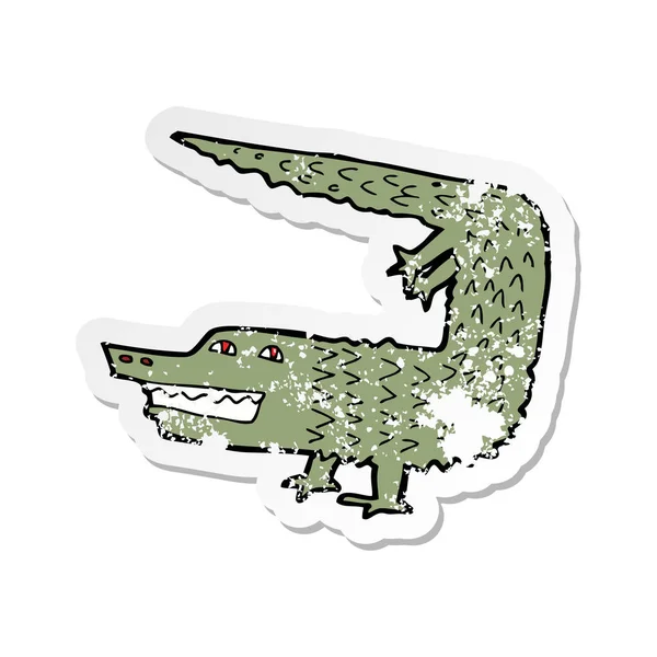 Etiqueta angustiada retro de um crocodilo dos desenhos animados — Vetor de Stock