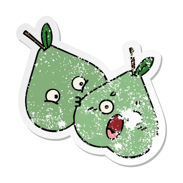 Distressed sticker of a cute cartoon green pear — Stock Vector