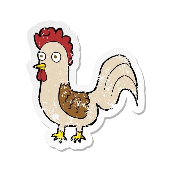 Pegatina retro angustiado de un gallo de dibujos animados — Vector de stock