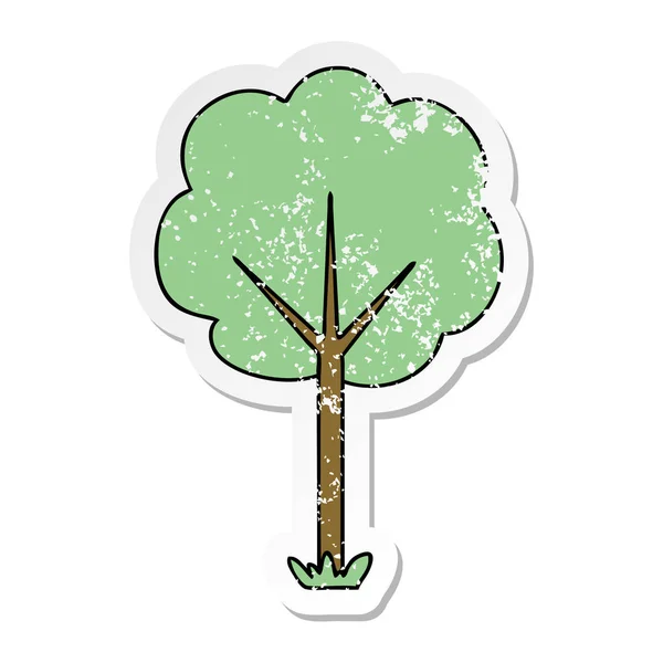 Nödställda klistermärke på en udda hand dras tecknade träd — Stock vektor