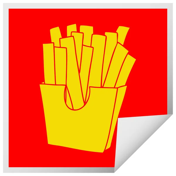 Skurrile quadratische Peeling Aufkleber Cartoon Pommes frites — Stockvektor