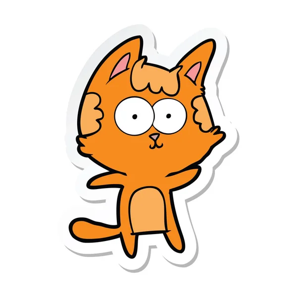 행복 한 만화 고양이 스티커 — 스톡 벡터