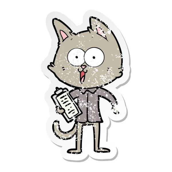 シャツとネクタイを着て面白い漫画猫の苦しめられたステッカー — ストックベクタ
