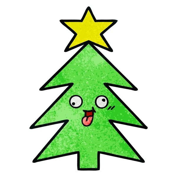 Árbol de Navidad de dibujos animados de textura grunge retro — Vector de stock