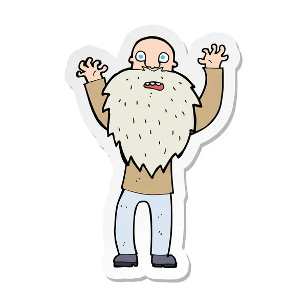 Etiket bir karikatür sakallı yaşlı adam korkuttu — Stok Vektör