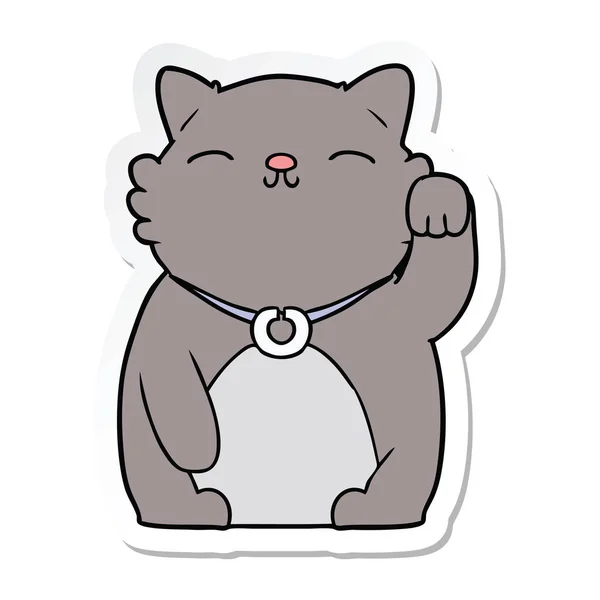 Sticker Cartoon Cat Waving — Stock Vector