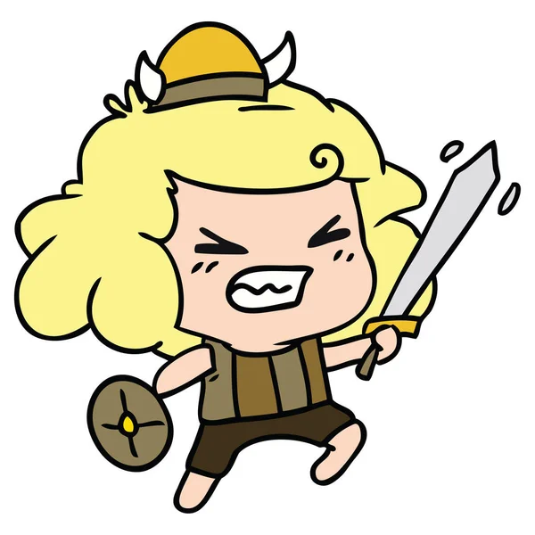 Γελοιογραφία του kawaii viking παιδιού — Διανυσματικό Αρχείο