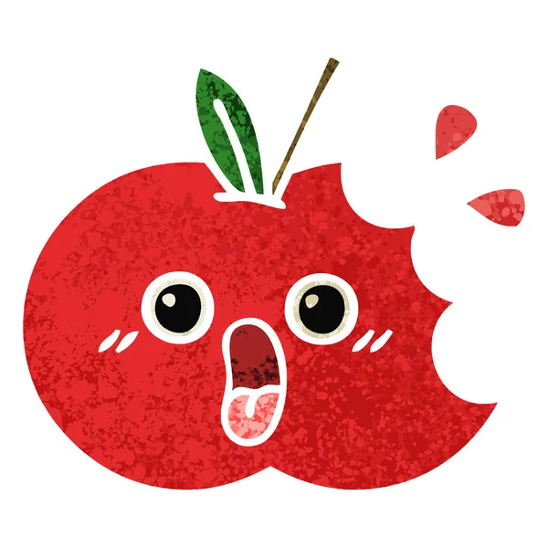 รีโทรภาพประกอบสไตล์การ์ตูนแอปเปิ้ลสีแดง — ภาพเวกเตอร์สต็อก
