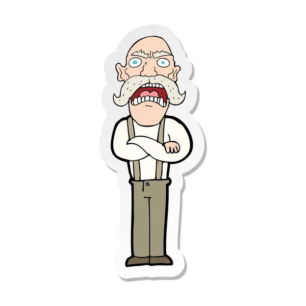 Sticker of a cartoon shocked old man — Stock Vector