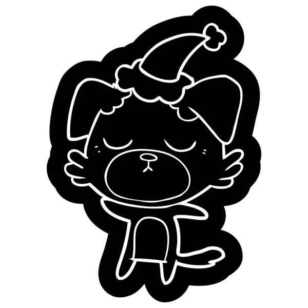 Cute cartoon icon of a dog wearing santa hat — Stock Vector