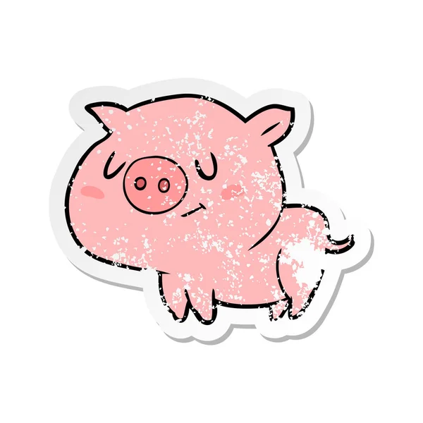 Autocollant affligé d'un cochon de dessin animé — Image vectorielle