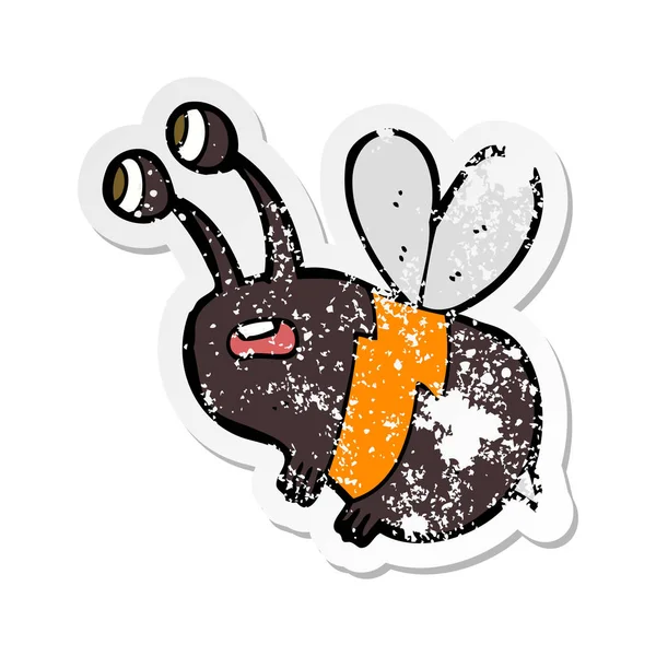 Retro distressed sticker of a cartoon frightened bee — Stock Vector