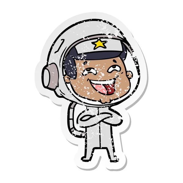 Zoufalý nálepka kreslený smějící se astronaut — Stockový vektor
