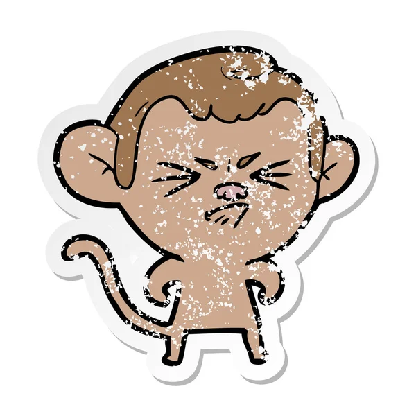 Verontruste sticker van een cartoon geërgerd aap — Stockvector