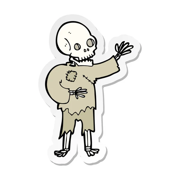 Etiqueta Esqueleto Desenho Animado Acenando — Vetor de Stock