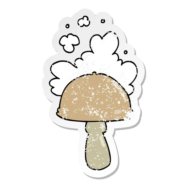 Distressed Sticker Cartoon Mushroom Spore Cloud — Stock Vector