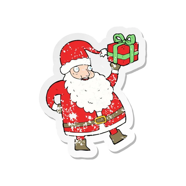 Retro Adesivo Angosciato Cartone Animato Babbo Natale — Vettoriale Stock
