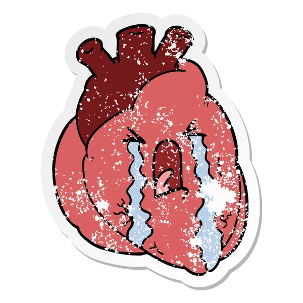 Calcomanía angustiada de un corazón de dibujos animados llorando — Vector de stock