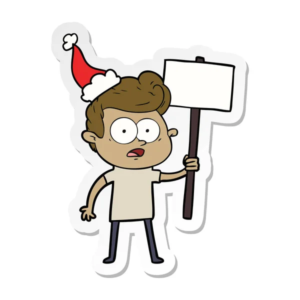 Aufkleber Karikatur eines starrenden Mannes mit Weihnachtsmütze — Stockvektor