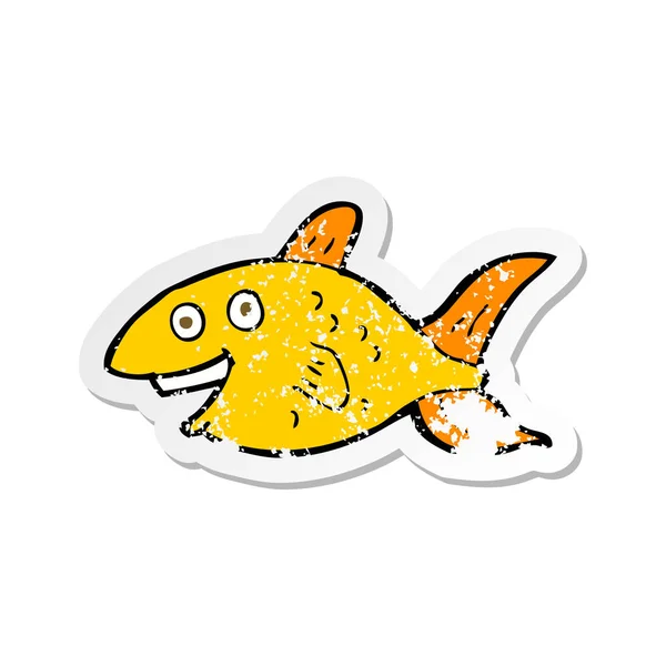 Pegatina retro angustiado de un pez de dibujos animados — Vector de stock