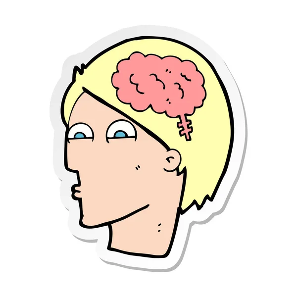 Sticker of a cartoon head with brain symbol — Stock Vector