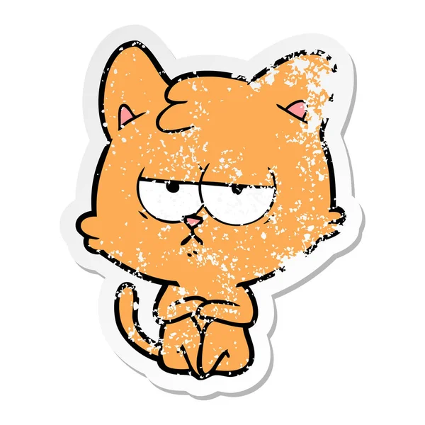 Distressed Sticker Bored Cartoon Cat — Stock Vector