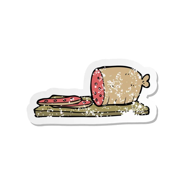 Retro distressed sticker of a cartoon sliced sausage — Stock Vector