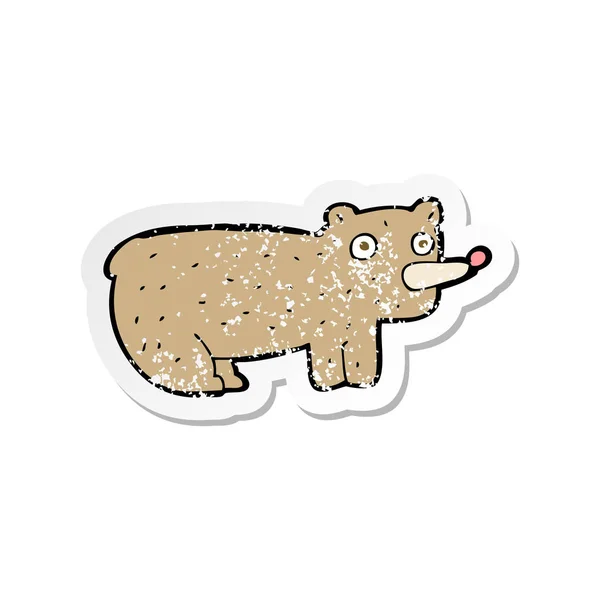재미 있는 만화 곰의 레트로 고민된 스티커 — 스톡 벡터