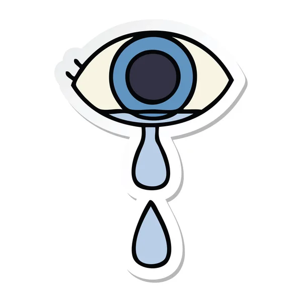 Sticker of a cute cartoon crying eye — Stock Vector