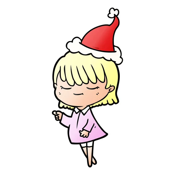 Dessin animé dégradé d'une femme portant un chapeau de Père Noël — Image vectorielle