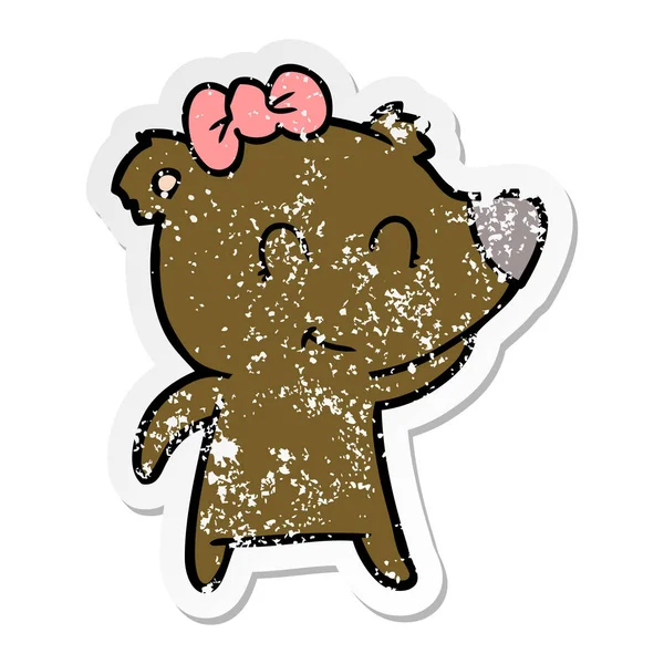 Verontruste Sticker Van Een Vrouwelijke Bear Cartoon — Stockvector