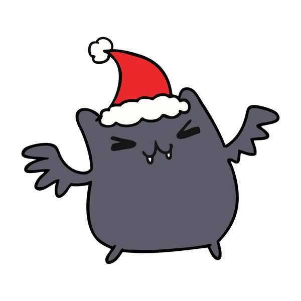 Χριστουγεννιάτικα κινούμενα σχέδια kawaii νυχτερίδας — Διανυσματικό Αρχείο