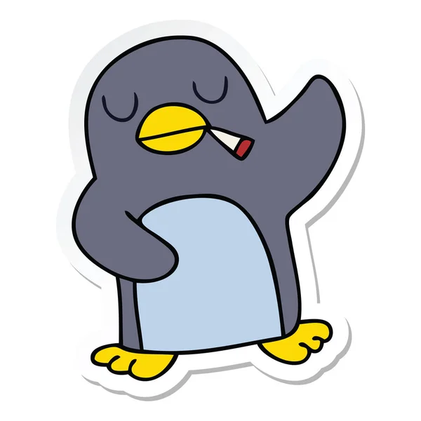 Etiqueta Pinguim Desenho Animado Mão Peculiar — Vetor de Stock