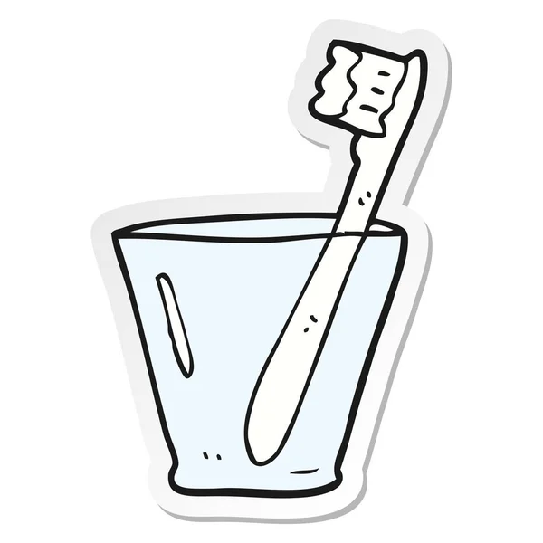 Sticker van de tandenborstel van een tekenfilm in glas — Stockvector