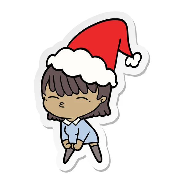 Hand Drawn Sticker Cartoon Woman Wearing Santa Hat — Stock Vector