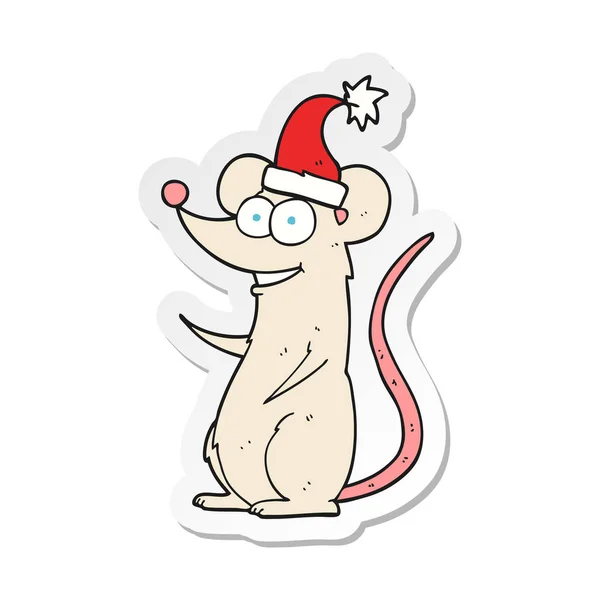 Pegatina Ratón Dibujos Animados Con Sombrero Navidad — Vector de stock