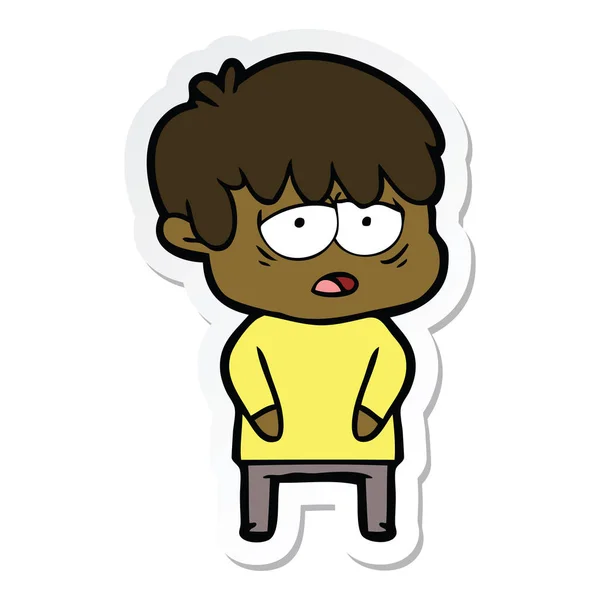 Sticker van een cartoon uitgeput jongen — Stockvector