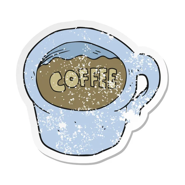 Retro noodlijdende sticker van een cartoon koffie mok — Stockvector